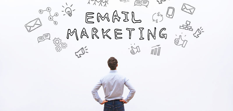 email marketing concept, word with icons sketch